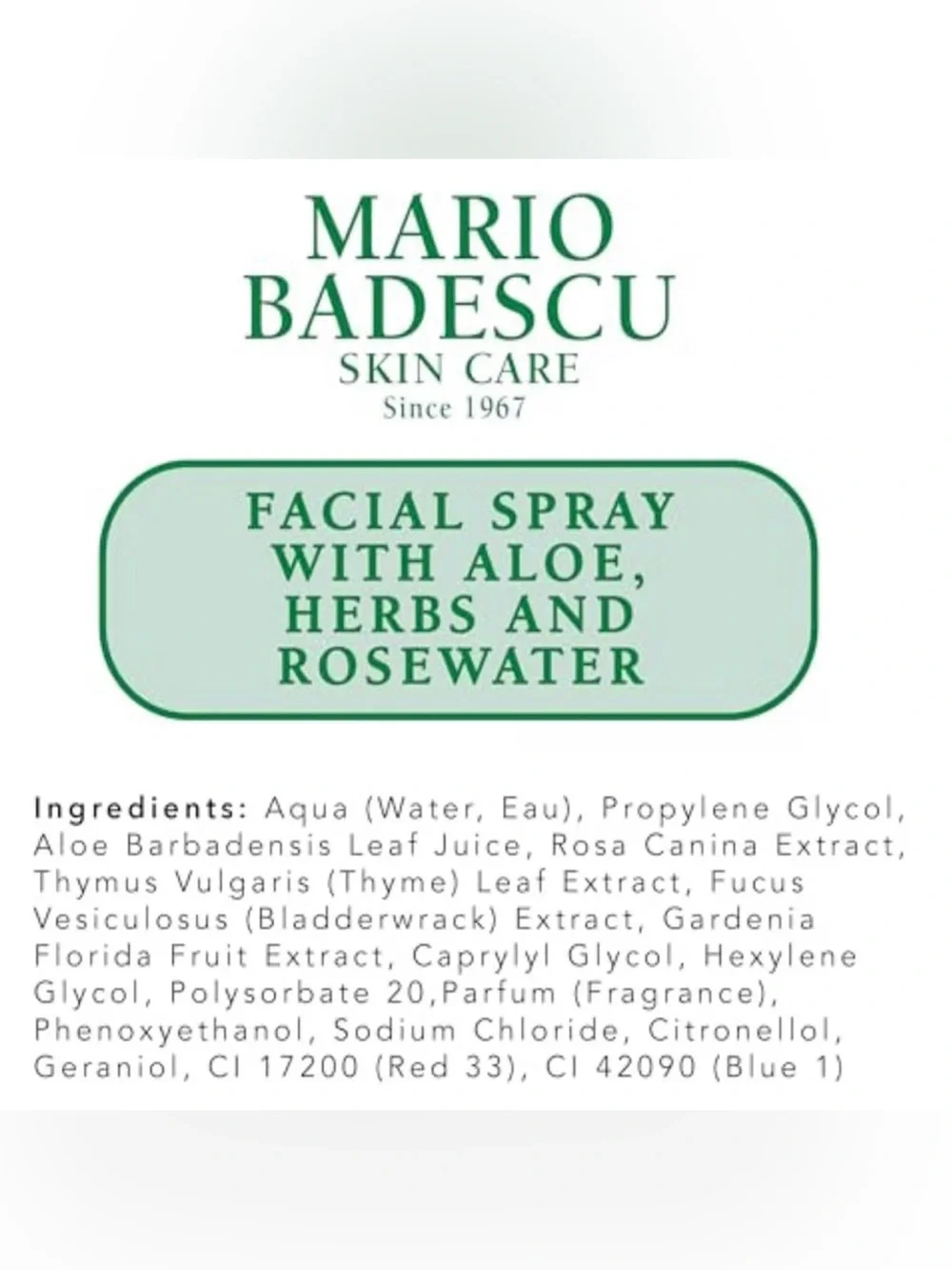 Mario Badescu Facial Spray Aloe Herbs & Rosewater 4 oz Hydrating Mist